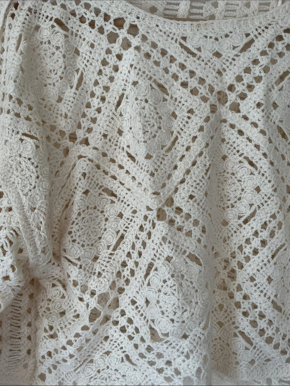Zara Cream Crochet Long-Sleeve Crop Top